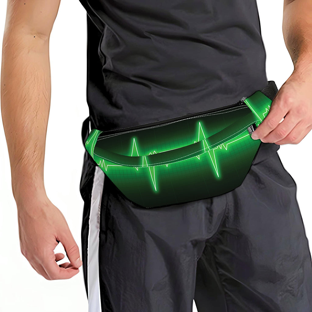 Green Heartbeat Print Fanny Pack