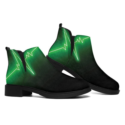 Green Heartbeat Print Flat Ankle Boots