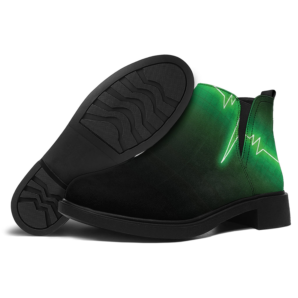 Green Heartbeat Print Flat Ankle Boots