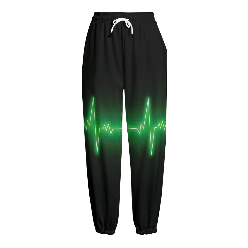 Green Heartbeat Print Fleece Lined Knit Pants