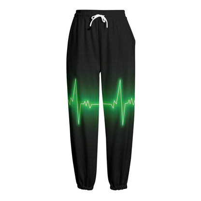Green Heartbeat Print Fleece Lined Knit Pants