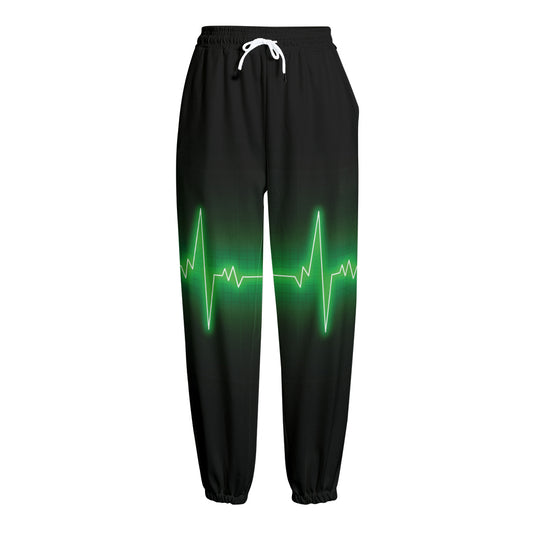 Green Heartbeat Print Fleece Lined Knit Pants