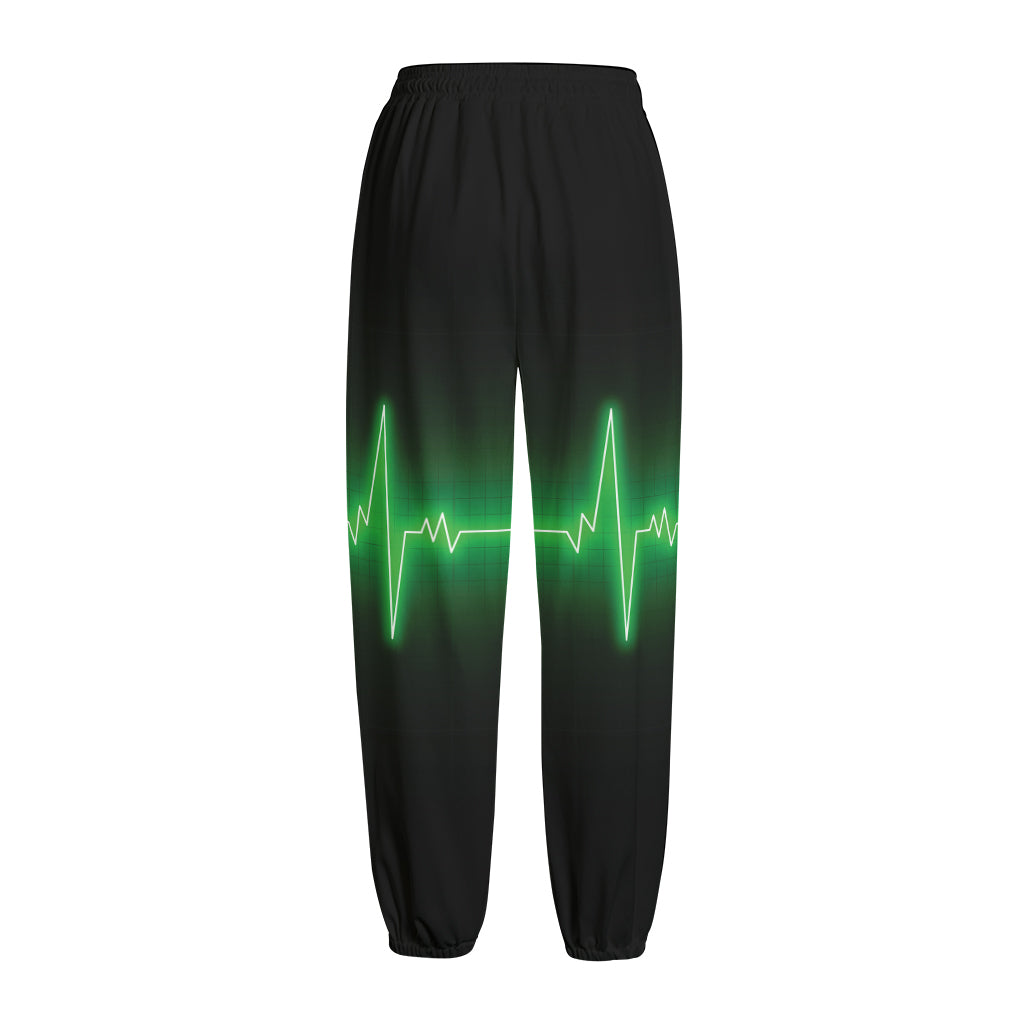 Green Heartbeat Print Fleece Lined Knit Pants