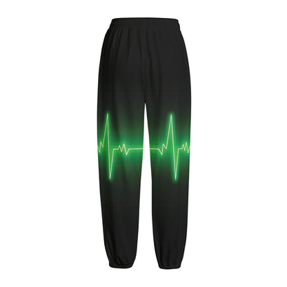 Green Heartbeat Print Fleece Lined Knit Pants