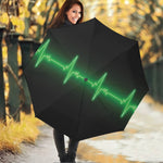Green Heartbeat Print Foldable Umbrella