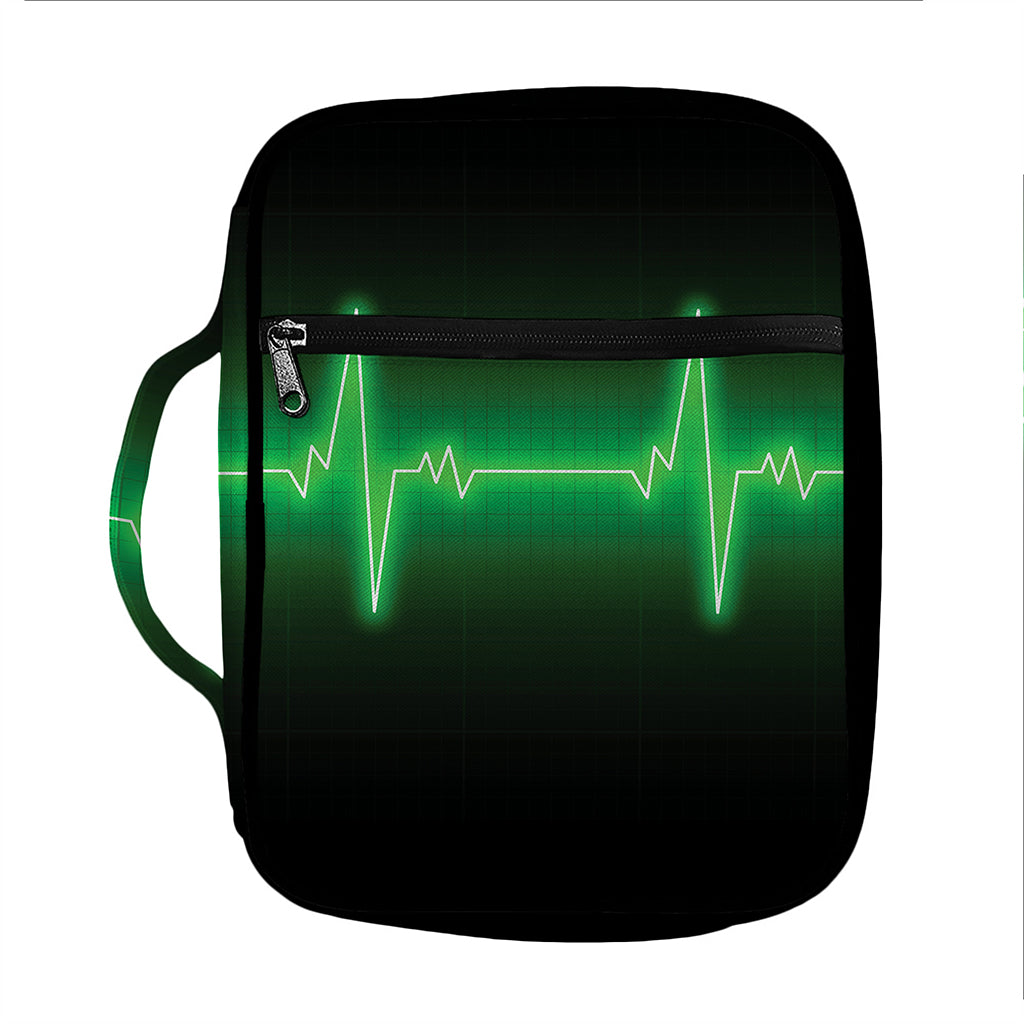 Green Heartbeat Print Front Pocket Bible Bag