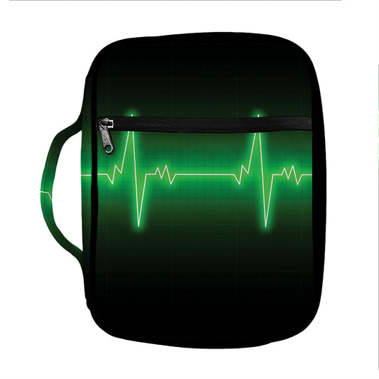 Green Heartbeat Print Front Pocket Bible Bag