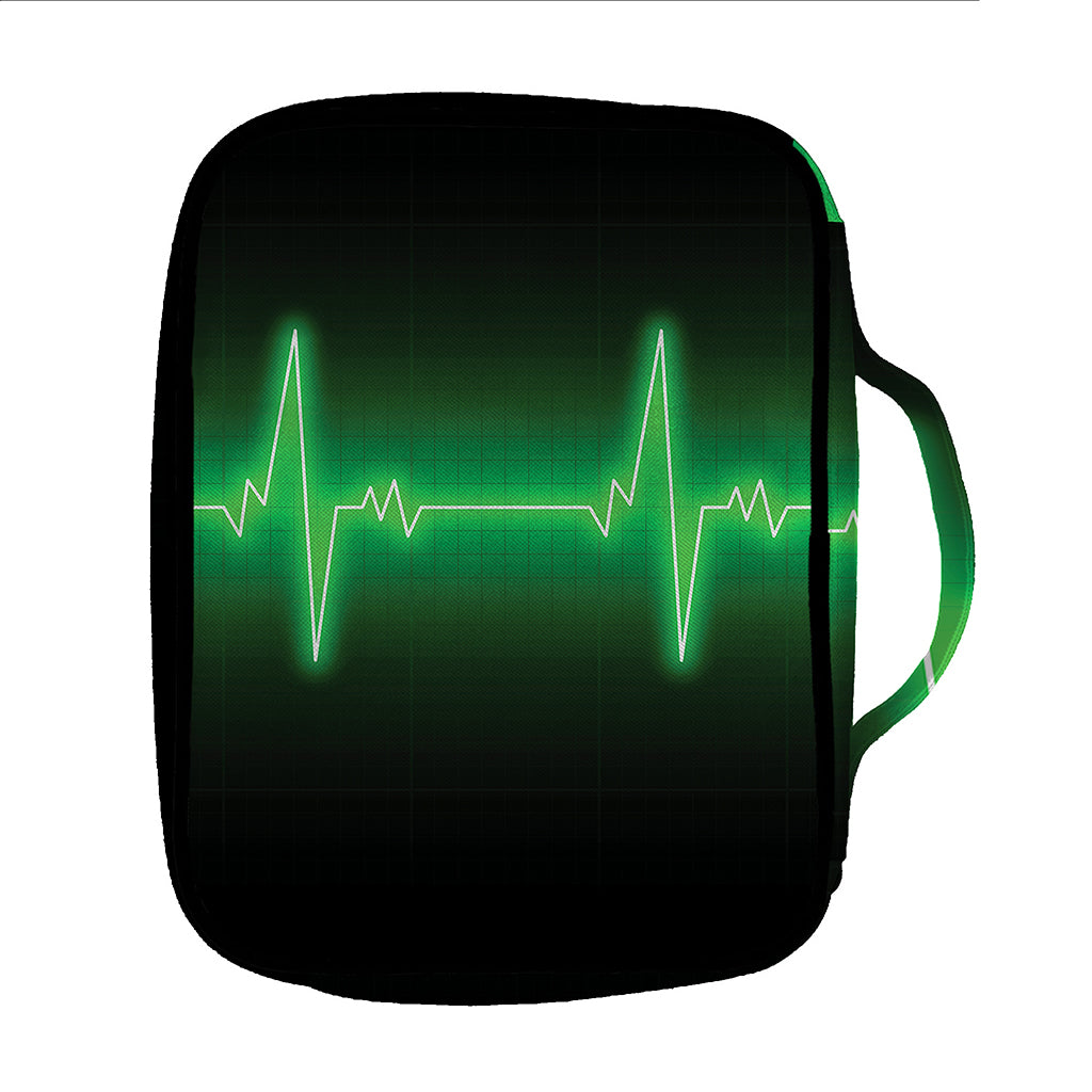 Green Heartbeat Print Front Pocket Bible Bag