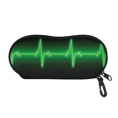 Green Heartbeat Print Glasses Case
