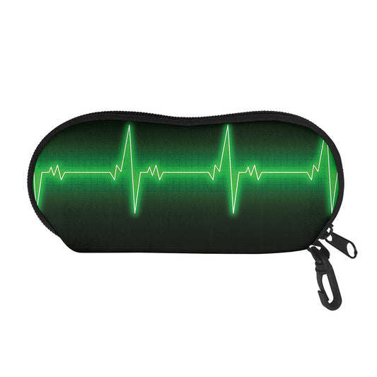 Green Heartbeat Print Glasses Case