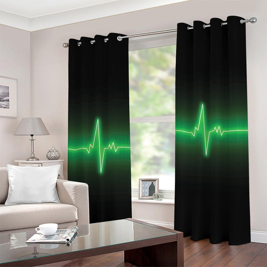 Green Heartbeat Print Grommet Curtains