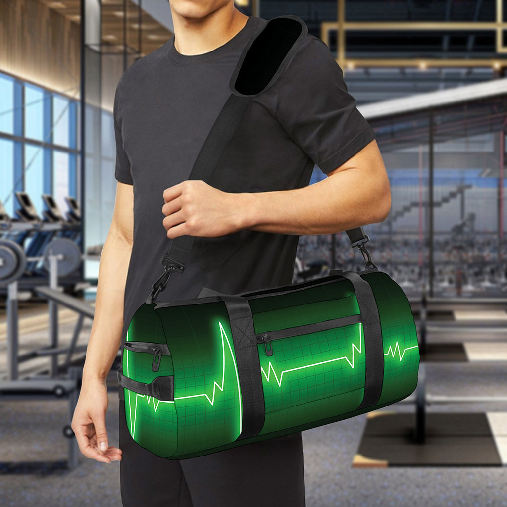 Green Heartbeat Print Gym Bag