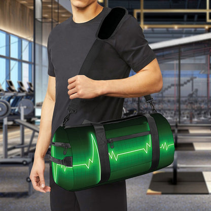 Green Heartbeat Print Gym Bag