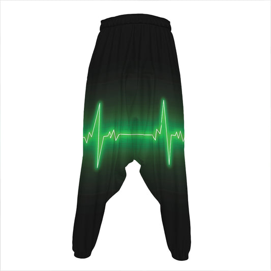 Green Heartbeat Print Hammer Pants
