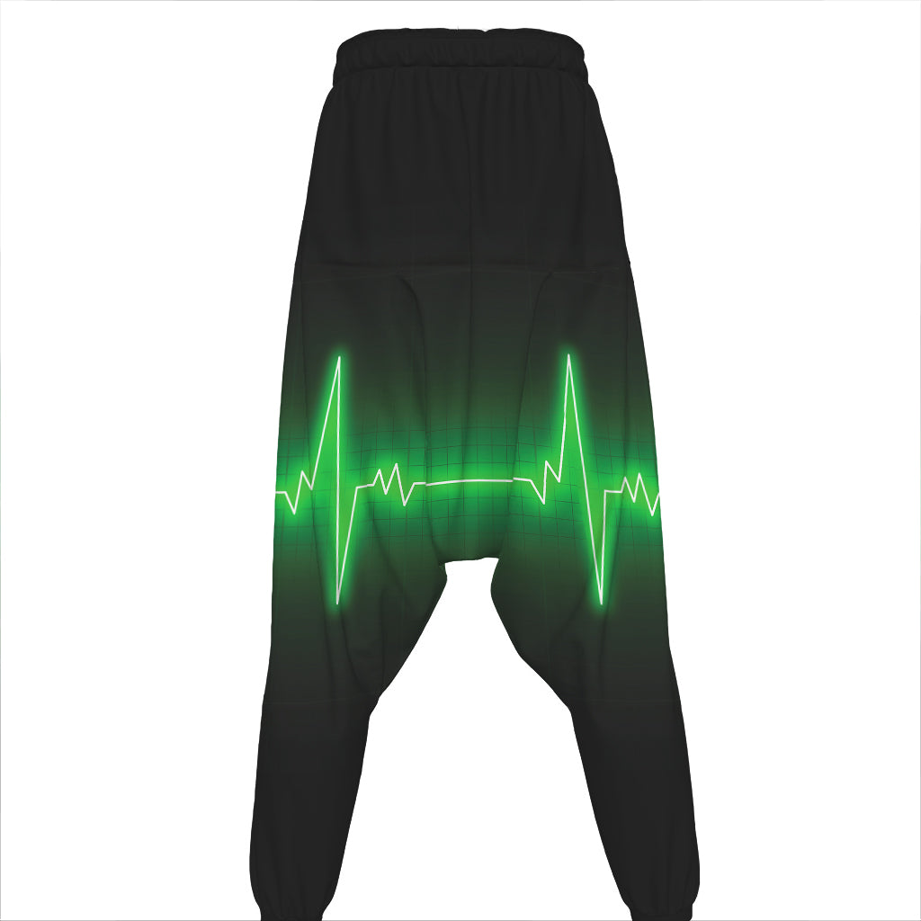 Green Heartbeat Print Hammer Pants
