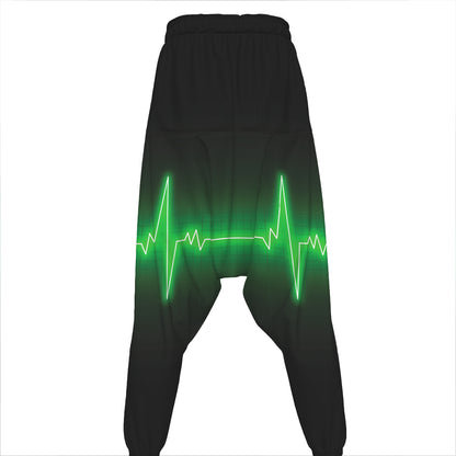 Green Heartbeat Print Hammer Pants