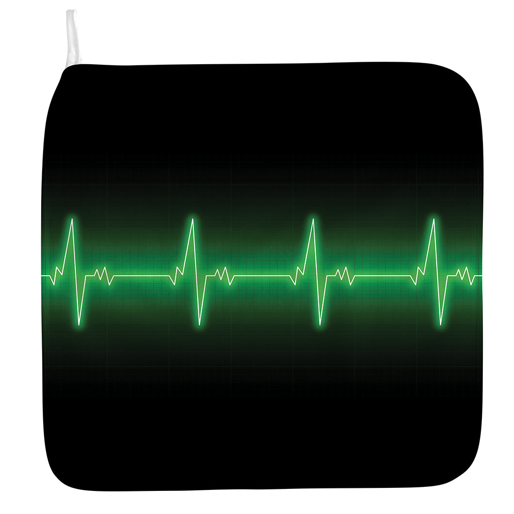 Green Heartbeat Print Hand Towel