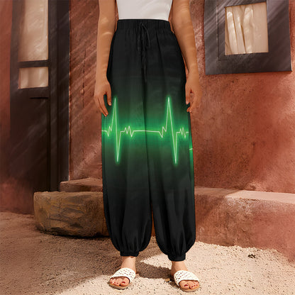 Green Heartbeat Print Harem Pants
