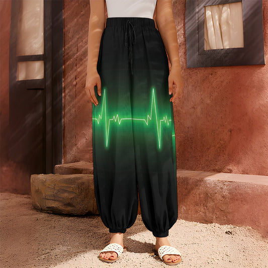 Green Heartbeat Print Harem Pants