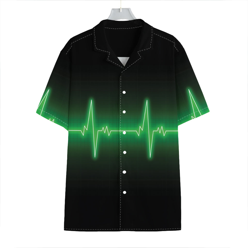 Green Heartbeat Print Hawaiian Shirt