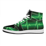 Green Heartbeat Print High Top Leather Sneakers