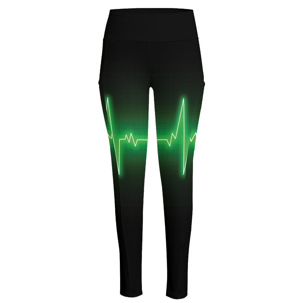 Green Heartbeat Print High-Waisted Pocket Leggings
