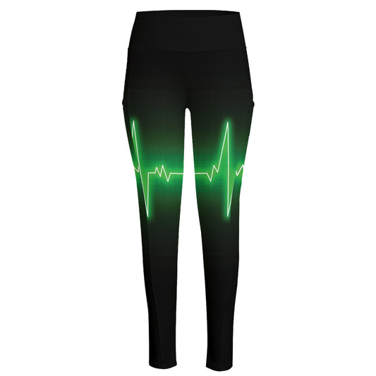 Green Heartbeat Print High-Waisted Pocket Leggings