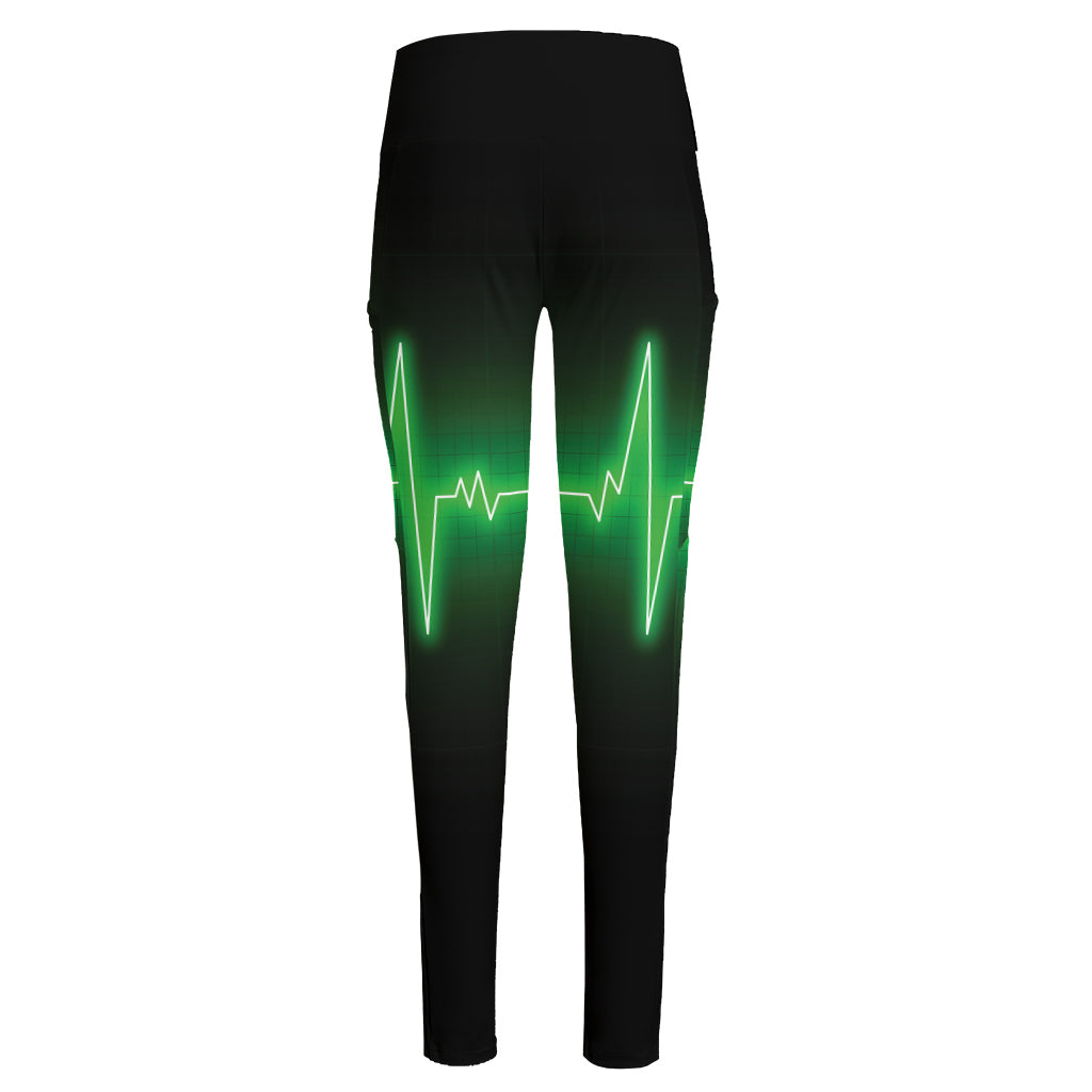 Green Heartbeat Print High-Waisted Pocket Leggings