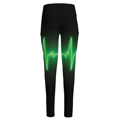 Green Heartbeat Print High-Waisted Pocket Leggings