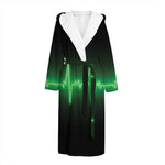 Green Heartbeat Print Hooded Bathrobe