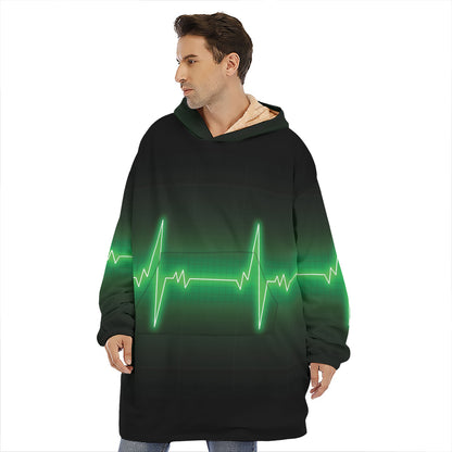 Green Heartbeat Print Hoodie Blanket
