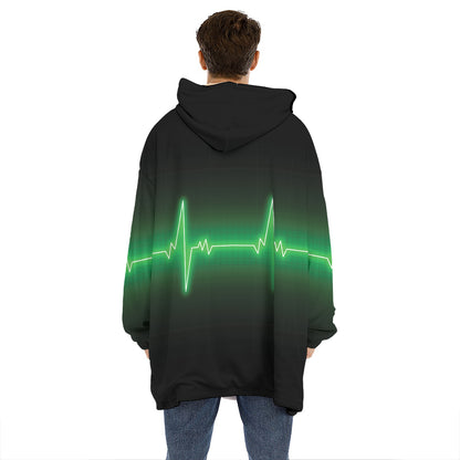Green Heartbeat Print Hoodie Blanket