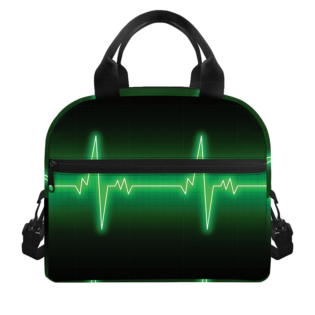 Green Heartbeat Print Insulated Lunch Bag