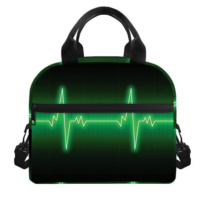 Green Heartbeat Print Insulated Lunch Bag