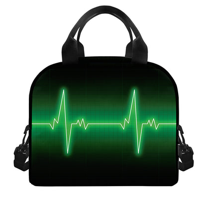 Green Heartbeat Print Insulated Lunch Bag
