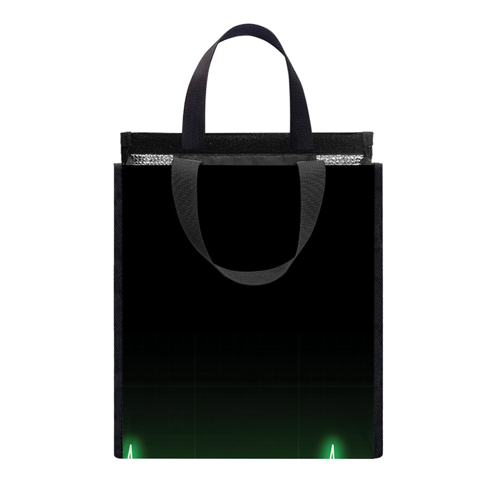 Green Heartbeat Print Insulated Lunch Tote