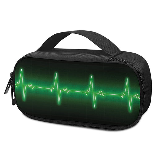 Green Heartbeat Print Insulin Cooler Travel Case