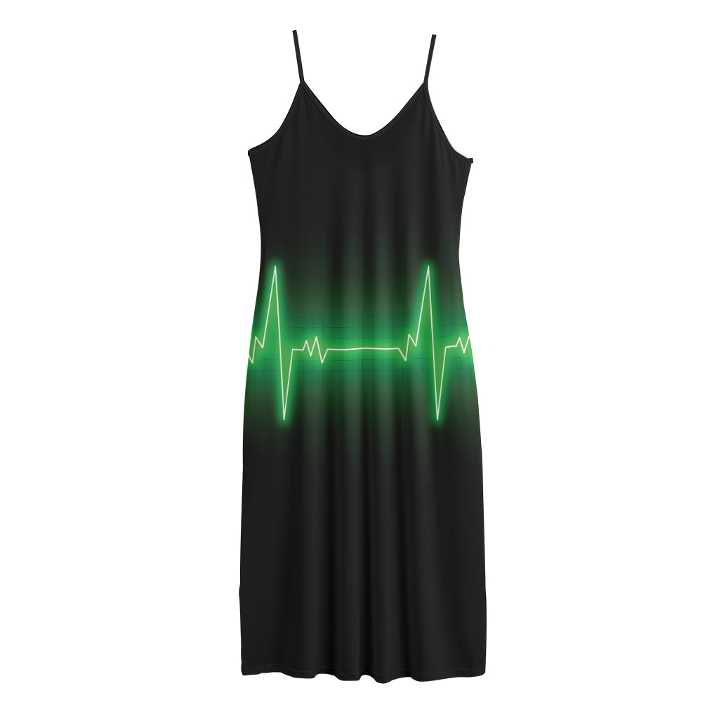 Green Heartbeat Print Jersey Midi Cami Dress