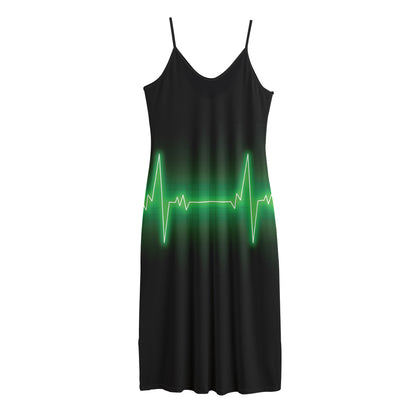 Green Heartbeat Print Jersey Midi Cami Dress
