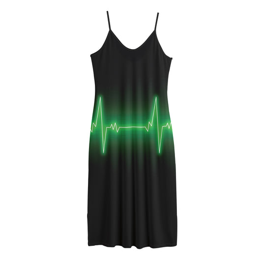 Green Heartbeat Print Jersey Midi Cami Dress