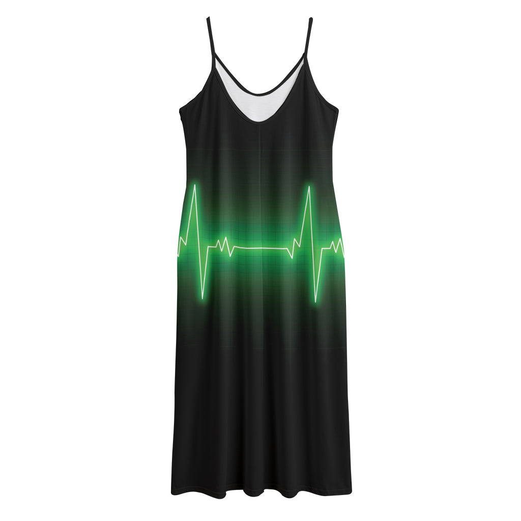 Green Heartbeat Print Jersey Midi Cami Dress