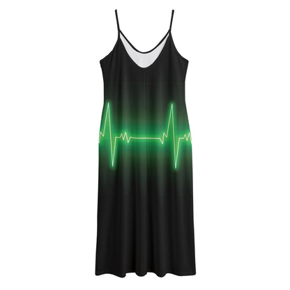 Green Heartbeat Print Jersey Midi Cami Dress