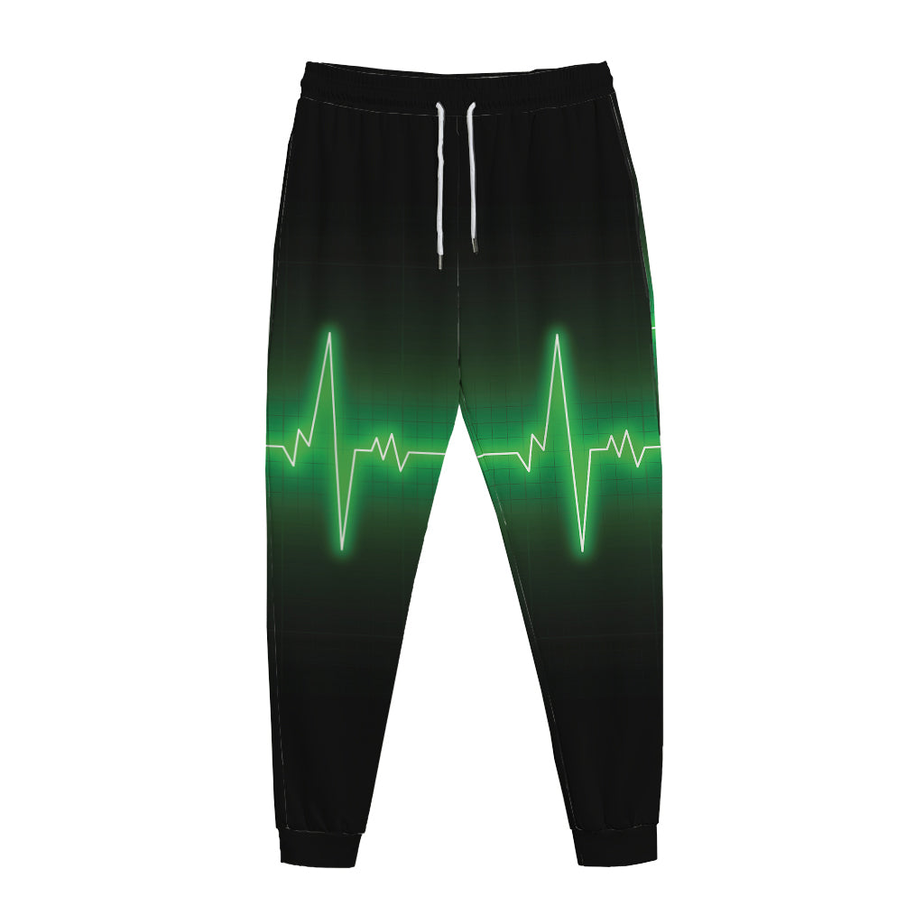 Green Heartbeat Print Jogger Pants