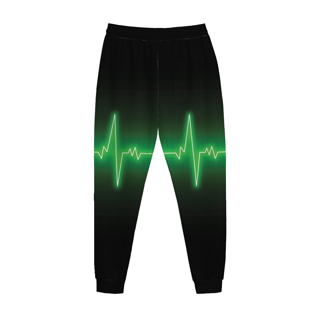 Green Heartbeat Print Jogger Pants