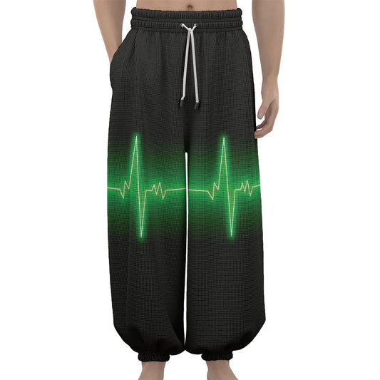 Green Heartbeat Print Lantern Pants