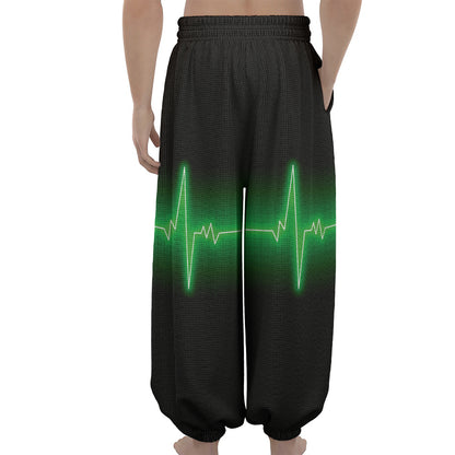 Green Heartbeat Print Lantern Pants