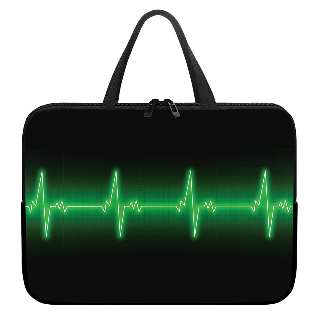 Green Heartbeat Print Laptop Sleeve With Handle