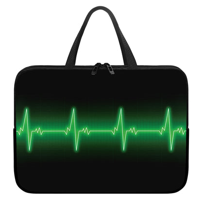 Green Heartbeat Print Laptop Sleeve With Handle
