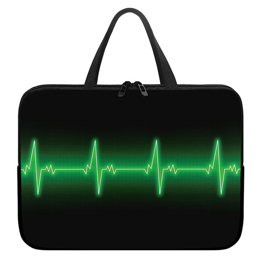 Green Heartbeat Print Laptop Sleeve With Handle