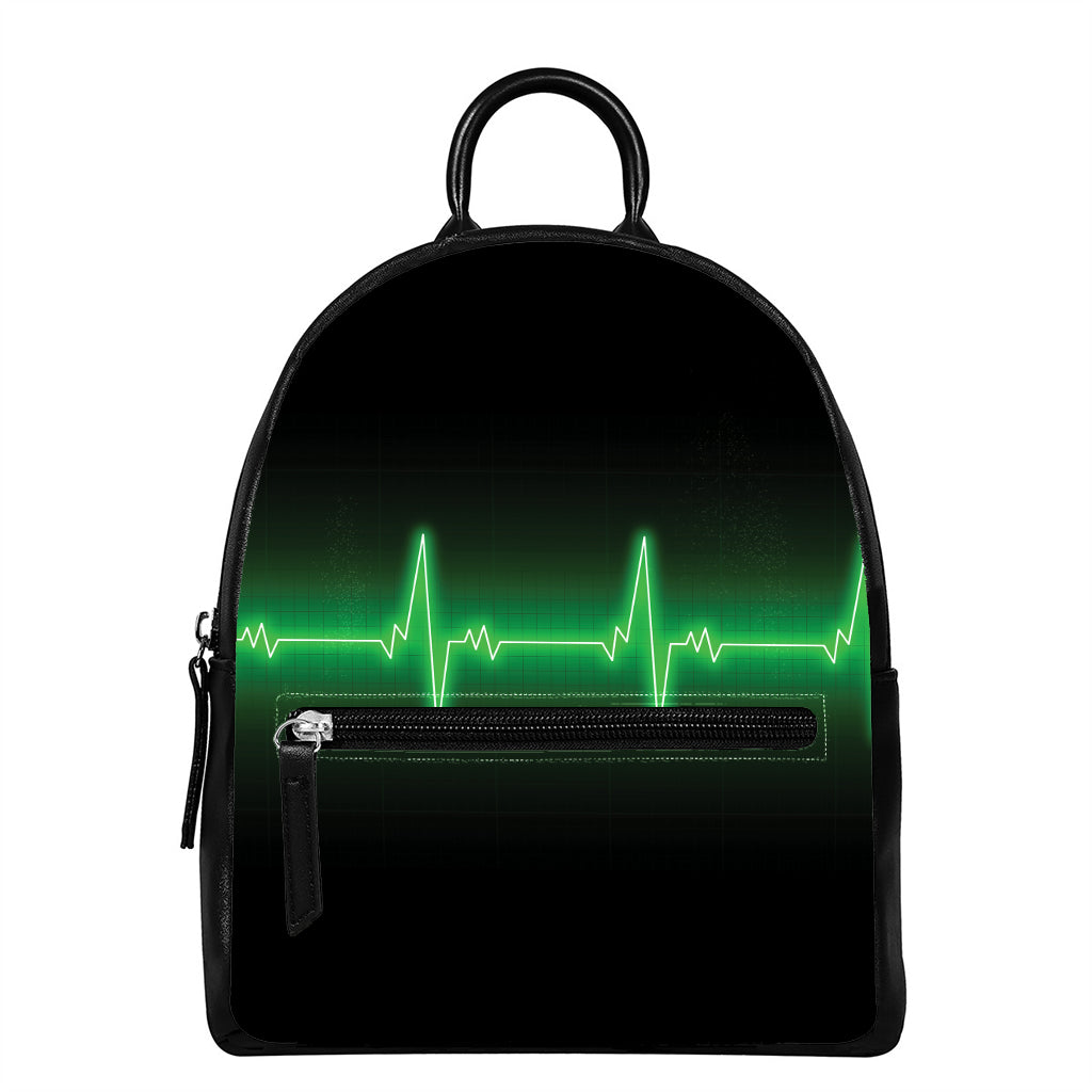 Green Heartbeat Print Leather Backpack